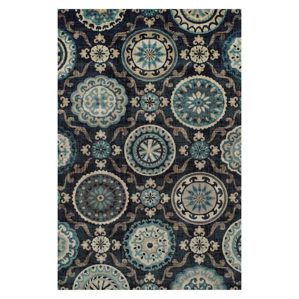 SUPERIOR Abner Black 10 ft. W x 8 ft. L Medallion Polypropylene Area Rug