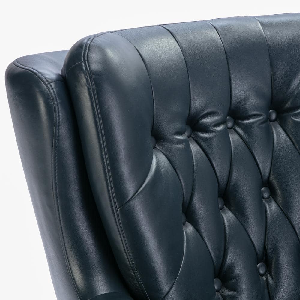 Clayton Midnight Blue Tufted Faux Leather Swivel Accent Chair