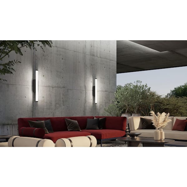 Path 36 in. Black Outdoor Hardwired Cylinder Sconce with Integrated LED