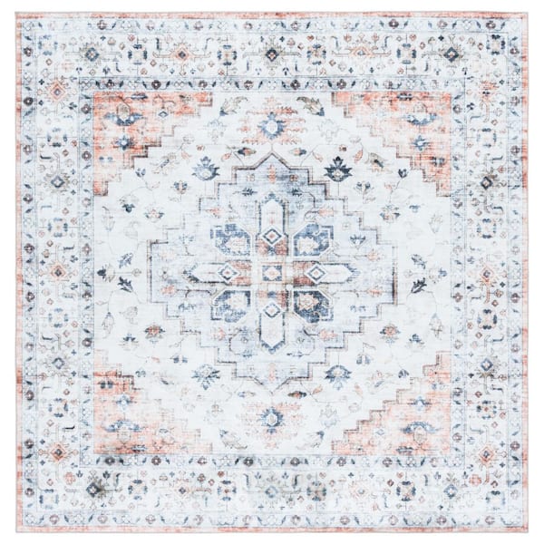 SAFAVIEH Martha Stewart Washable Sage/Light Rust 6 ft. x 6 ft. Machine Washable Distressed Medallion Square Area Rug