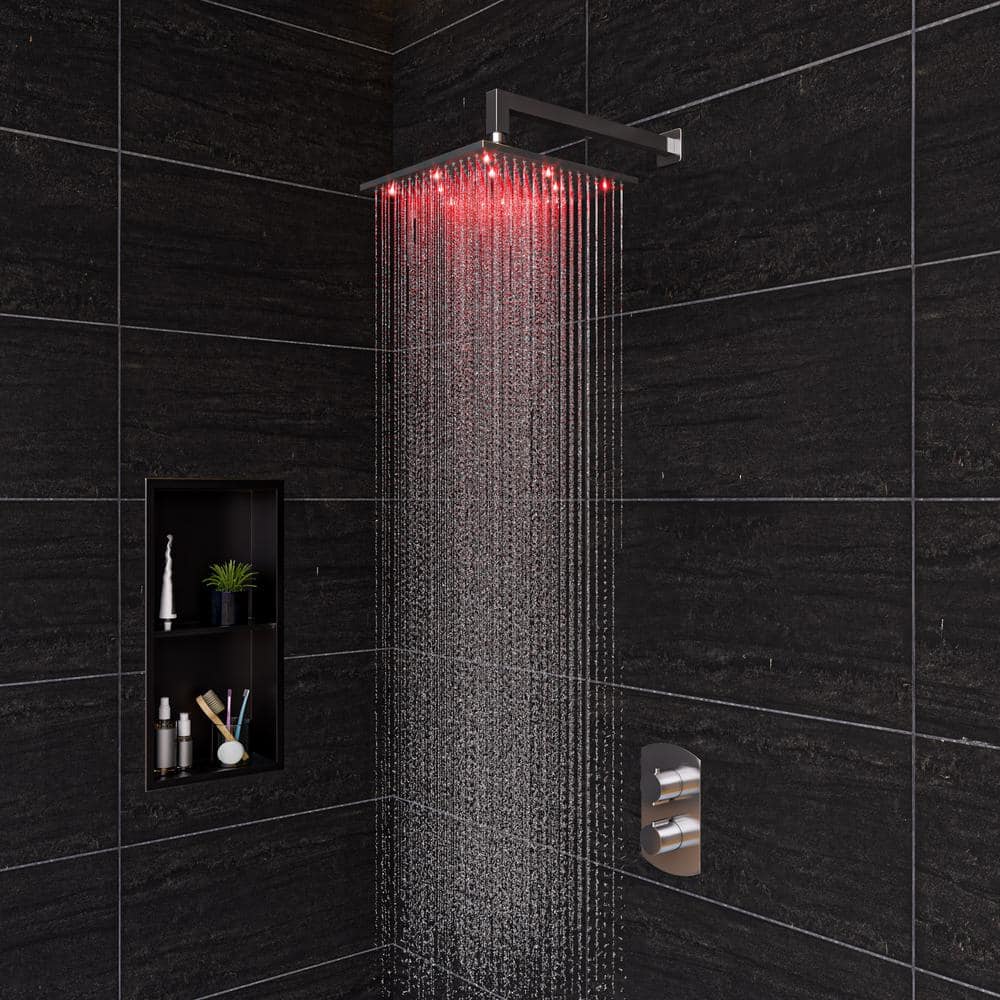 Brushed Black Stainless Steel Double Shelf Shower Niche