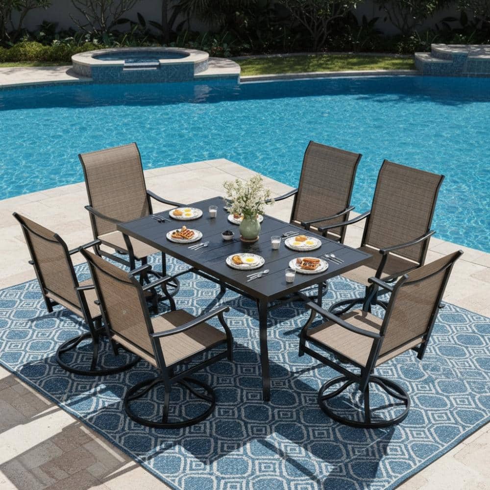 7-Piece Patio Dining Set with 6 Swivel Chairs and Dining Table with Umbrella Hole for Poolside, Backyard price history on PriceWatchPro