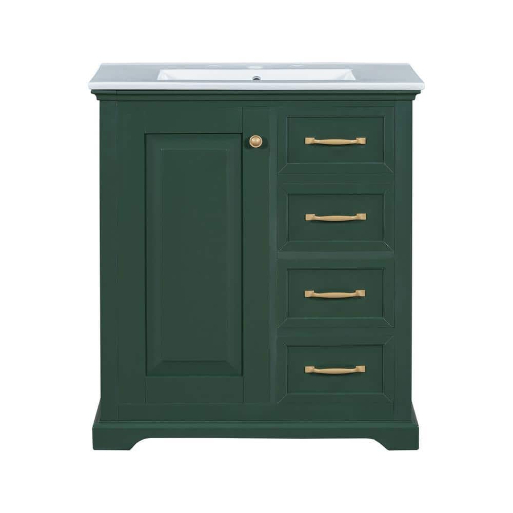 Nestfair 30 in. W x 18.3 in. D x 34 in. H Single Sink Freestanding Bath Vanity in Green with White Ceramic Top