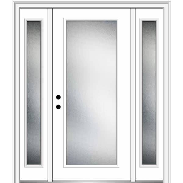 MMI Door 64.5 in. x 81.75 in. Micro Granite Right-Hand Inswing Full Lite Decorative Primed Steel Prehung Front Door w/ Sidelites