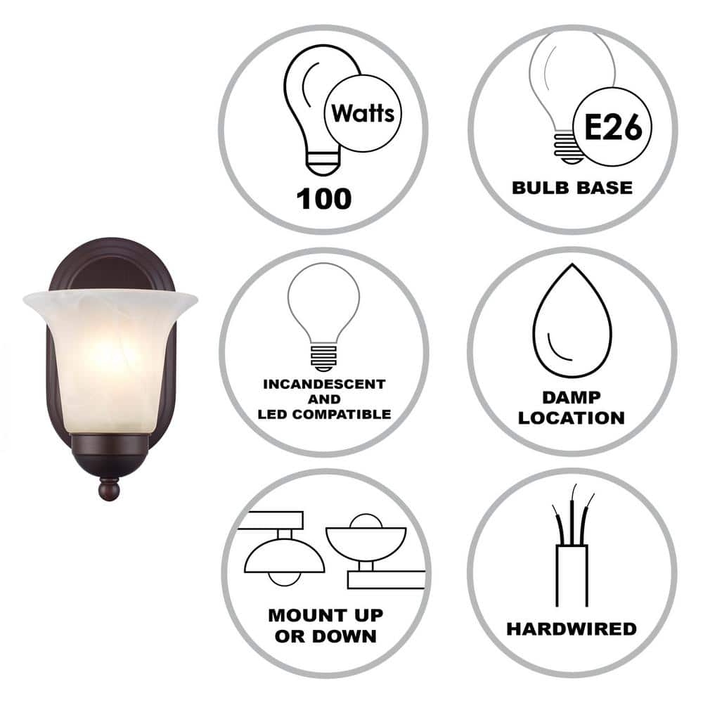 Bronze 6" Traditional Wall Sconce with Marbleized Glass Shade