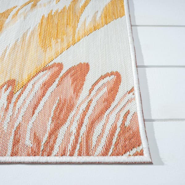 Ivory, Green, Orange 2 ft. x 8 ft. Loomed Floral Polypropylene Runner Indoor/Outdoor Area Rug