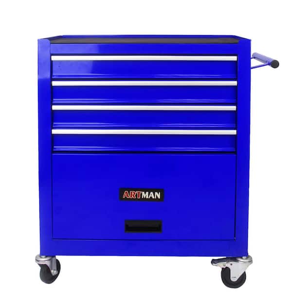 Blue 4 Drawers Multi functional Steel Tool Cart with Wheels and Pull Handle