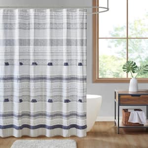 Cody 72 in. W x 72 in. L Cotton in Gray/Navy Shower Curtain