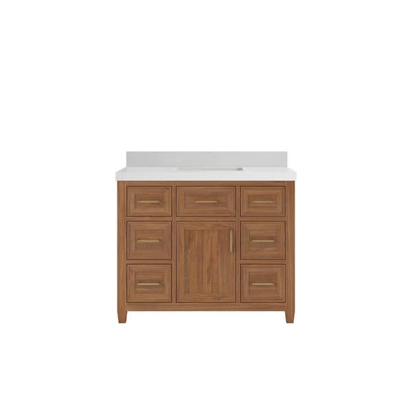 Willow Collections Santa Monica 42 in. W x 22 in. D x 36 in. H Single Sink Bath Vanity in Dark Natural with 2 in. Carrara Quartz Top
