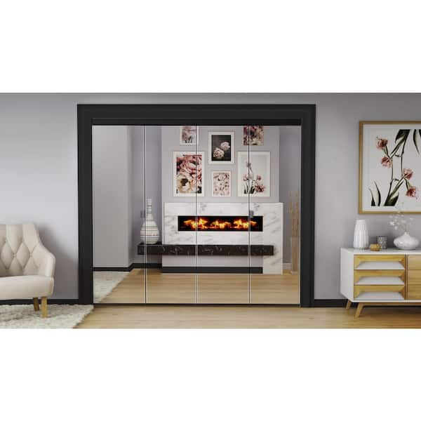 72 in. x 80 in. Polished Edge Frameless Mirrored Glass Solid Core MDF Interior Closet Bi-fold Door with Black Trim