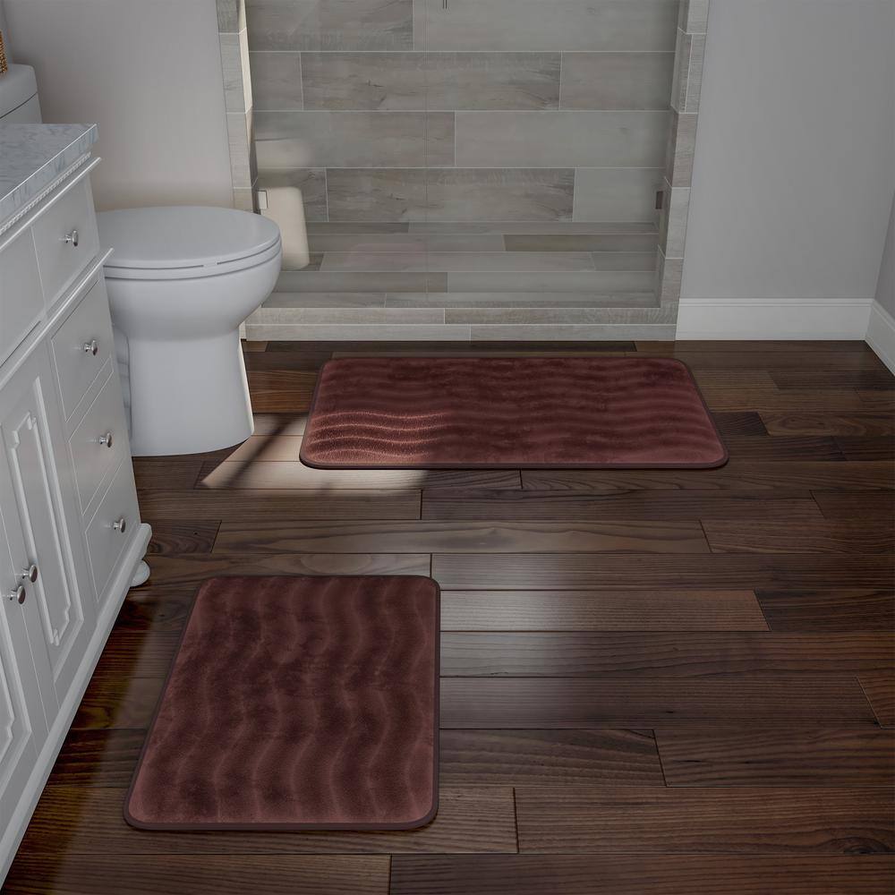 Chocolate Brown Memory Foam Bathroom Rug Set with Microfiber Top