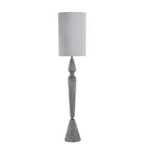 67 in. Gray Faux Wood Indoor Floor Lamp with Fabric Shade