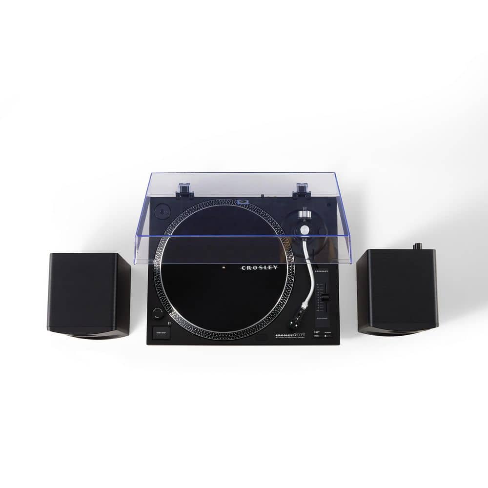 Black Aluminum Turntable with Bluetooth and Stereo Speakers
