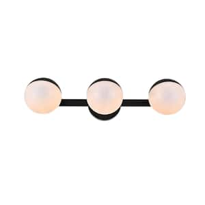 Simply Living 21 in. 3-Light Modern Black Vanity Light with Frosted White Round Shade