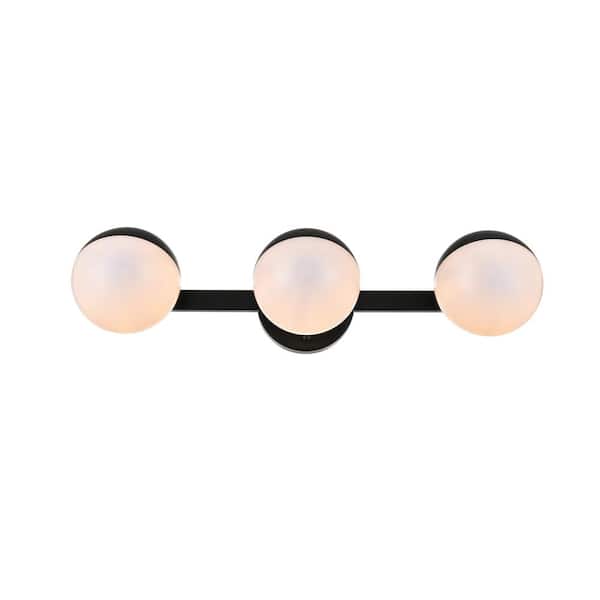 Unbranded Simply Living 21 in. 3-Light Modern Black Vanity Light with Frosted White Round Shade