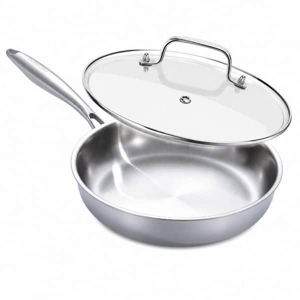 Diameter 12.5 in. Tri-Ply Stainless Steel Skillet with Lid, Compatible with All Cooktops, Dishwasher Safe