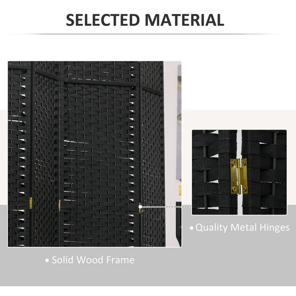 Black 8-Panel Folding Polypropylene Room Divider with Pine Frame