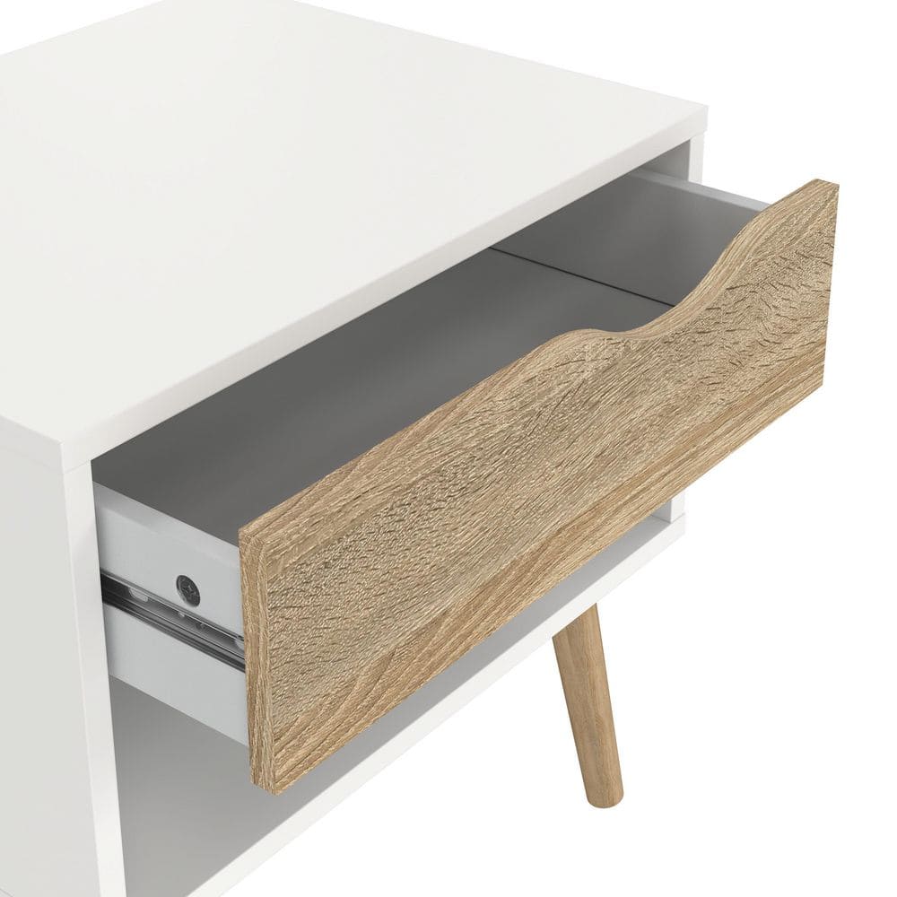 Diana Scandinavian White & Oak Nightstand with Open Shelf