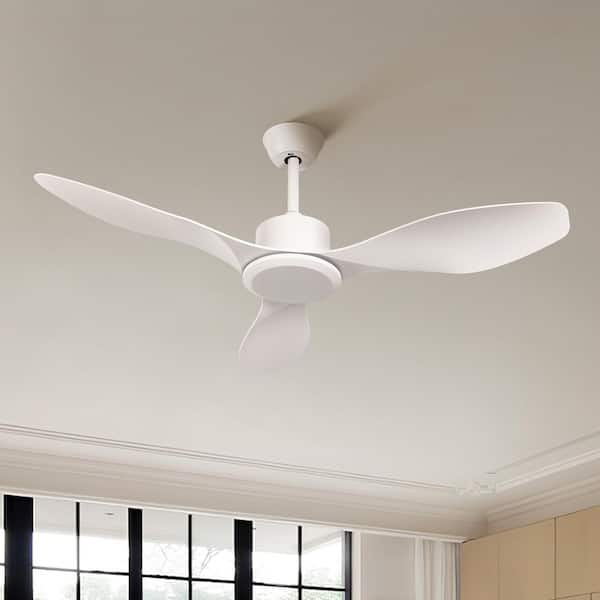 48 in. Smart Indoor Modern Windmill White Low Profile Flush Mount Ceiling Fan without Light with Remote for Living Room
