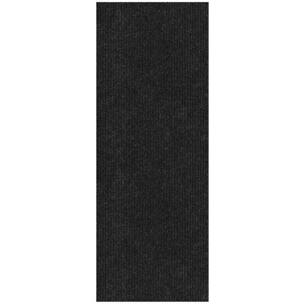 Ottomanson Lifesaver Scrape Rib Non-Slip Custom Cut Long Hallway Runner Rug, 3 ft. 11 in.x30 ft. Black Polyester Garage Flooring