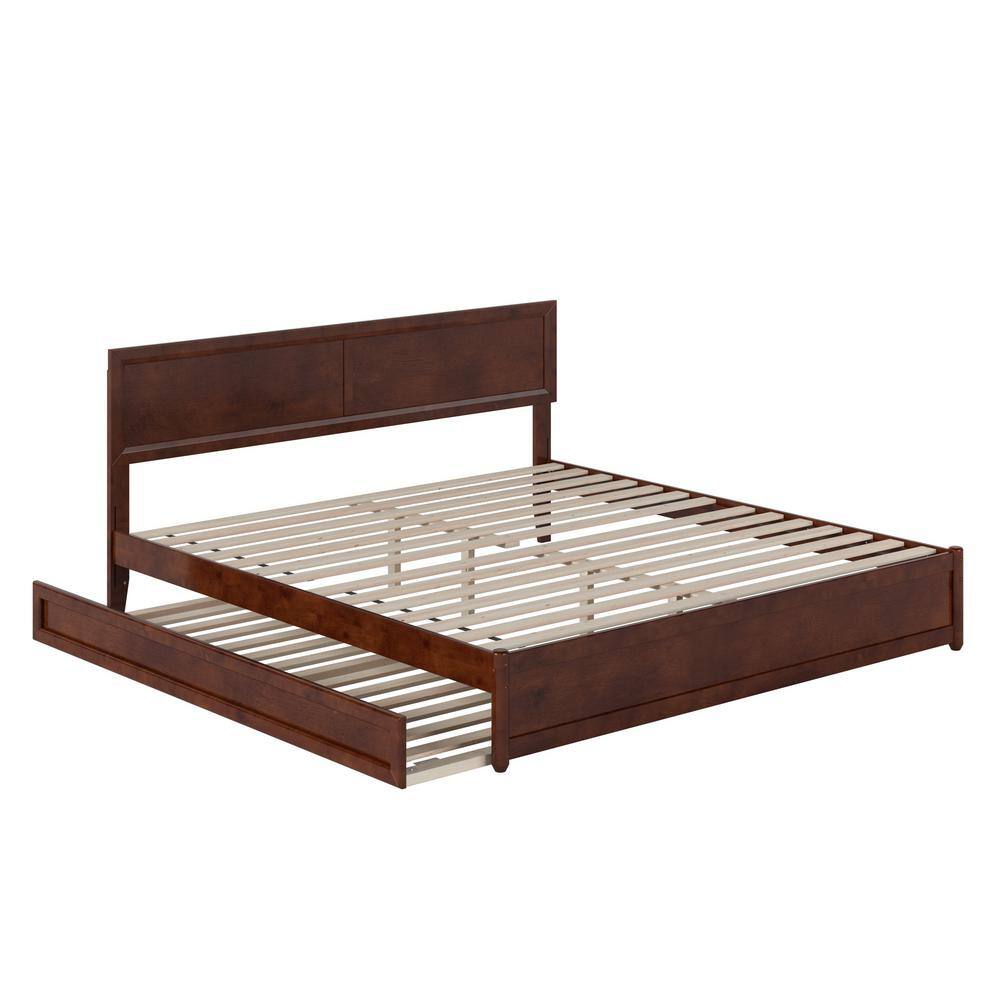 Walnut King Solid Wood Platform Bed with Trundle