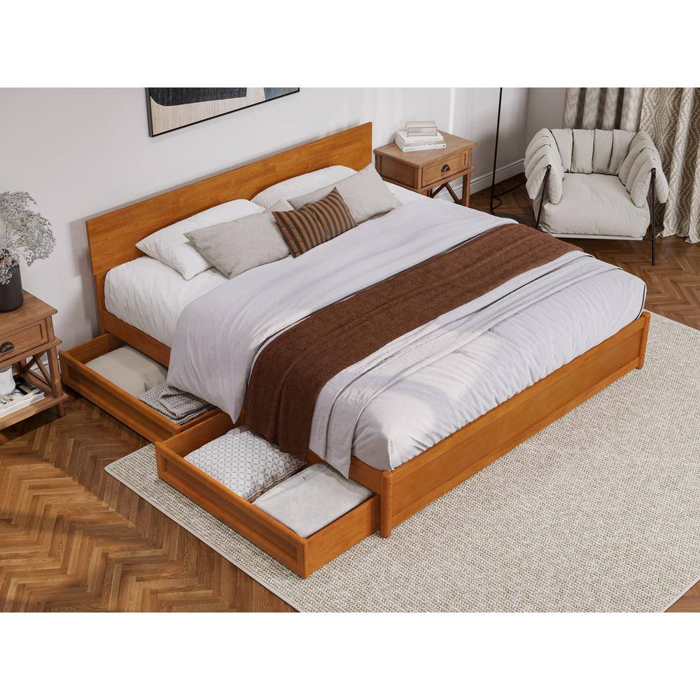 Wesley King Light Toffee Wood Platform Bed with Storage Drawers