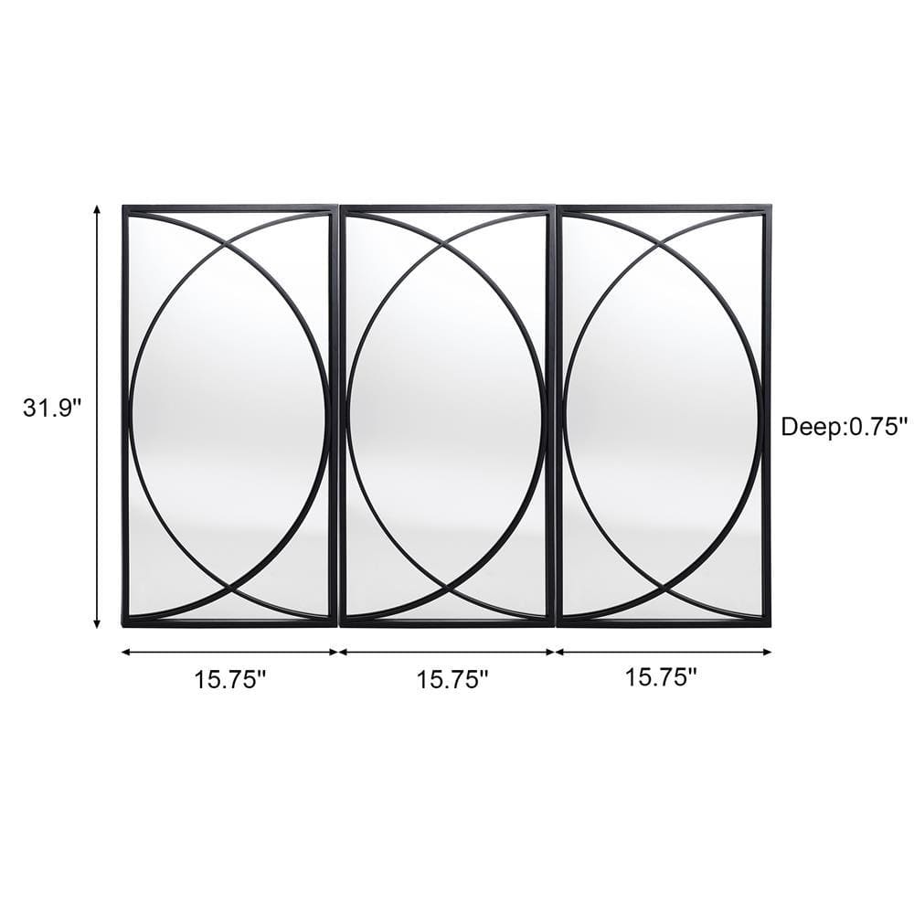 LuxenHome 3-Piece Black Metal Rectangular Wall Mirror Set