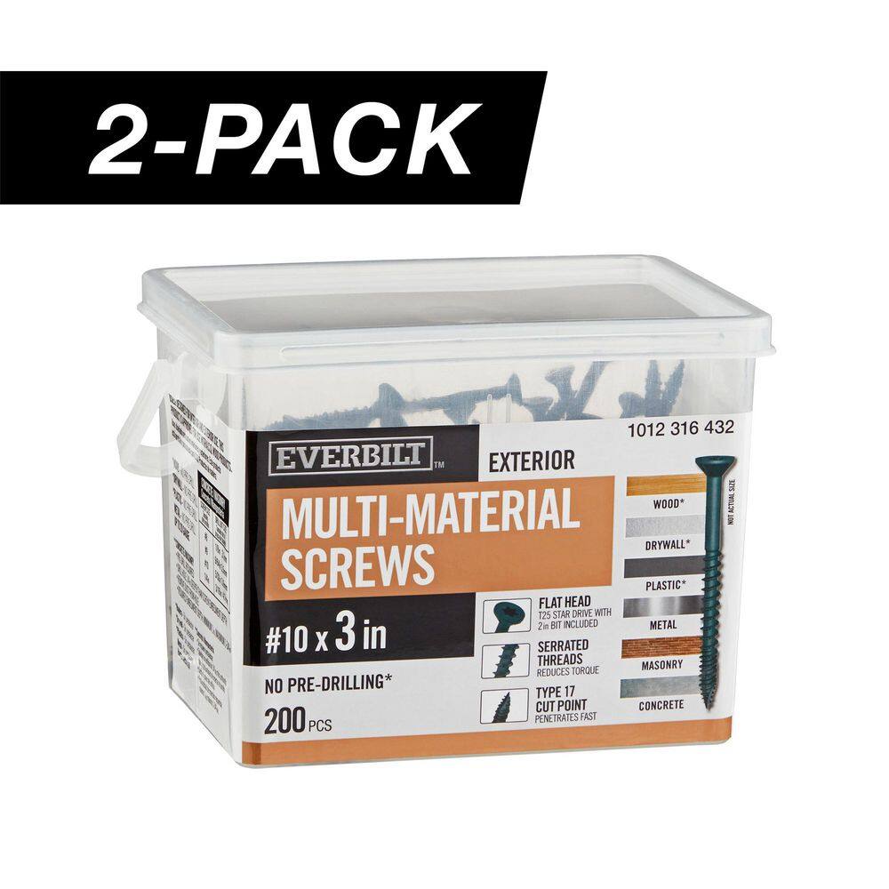 2-Pack #10 x 3 in. Black 6-Lobe Star Drive Exterior Flat Head Multi-Material Screw (6 lbs. / 400-Piece) price history on PriceWatchPro