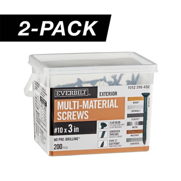 2-Pack #10 x 3 in. Black 6-Lobe Star Drive Exterior Flat Head Multi-Material Screw (6 lbs. / 400-Piece)