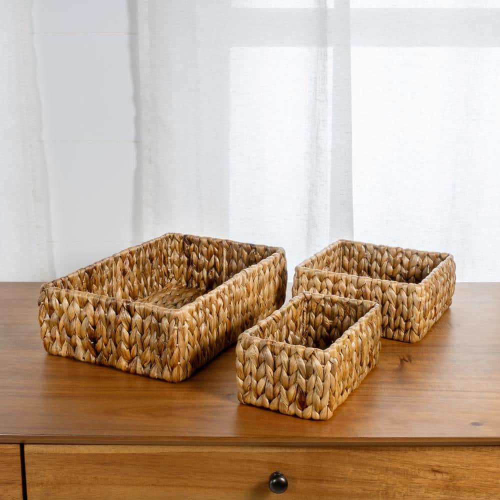 Natural Hand-Woven Hyacinth Nesting Storage Baskets, Set of 3