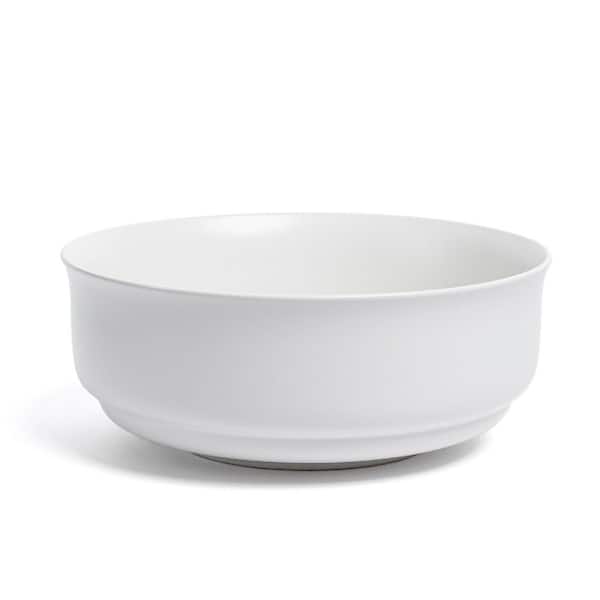 Rimmed 10 in. 102.4 fl. oz. Semi-Matte White Hand-Finished Stoneware Serving Bowl