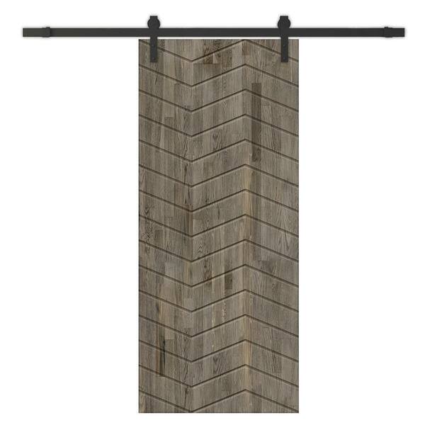 CALHOME 36 in. x 96 in. Weather Gray Stained Pine Wood Modern Interior Sliding Barn Door with Hardware Kit
