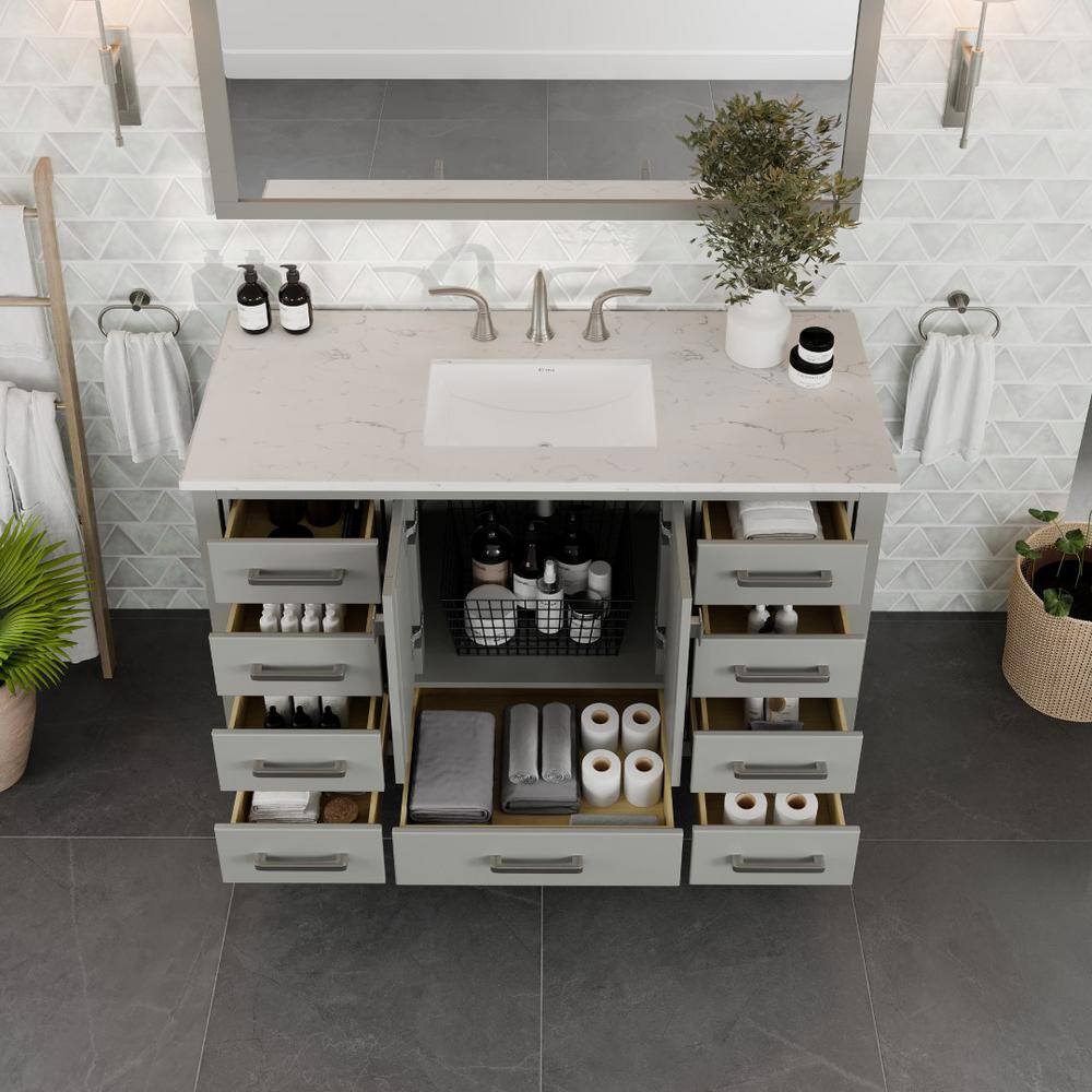 Aberdeen 54" Gray Solid Wood Bathroom Vanity with White Quartz Top