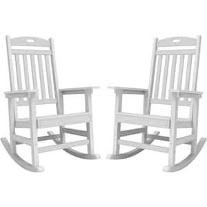 White Plastic Patio Outdoor Rocking Chair, Fire Pit Adirondack Rocker Chair with High Backrest(2-Pack)
