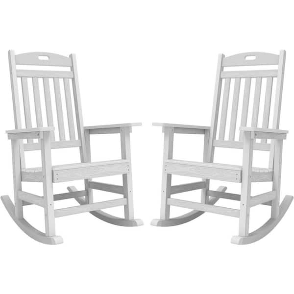 YEFU White Plastic Patio Outdoor Rocking Chair, Fire Pit Adirondack Rocker Chair with High Backrest(2-Pack)