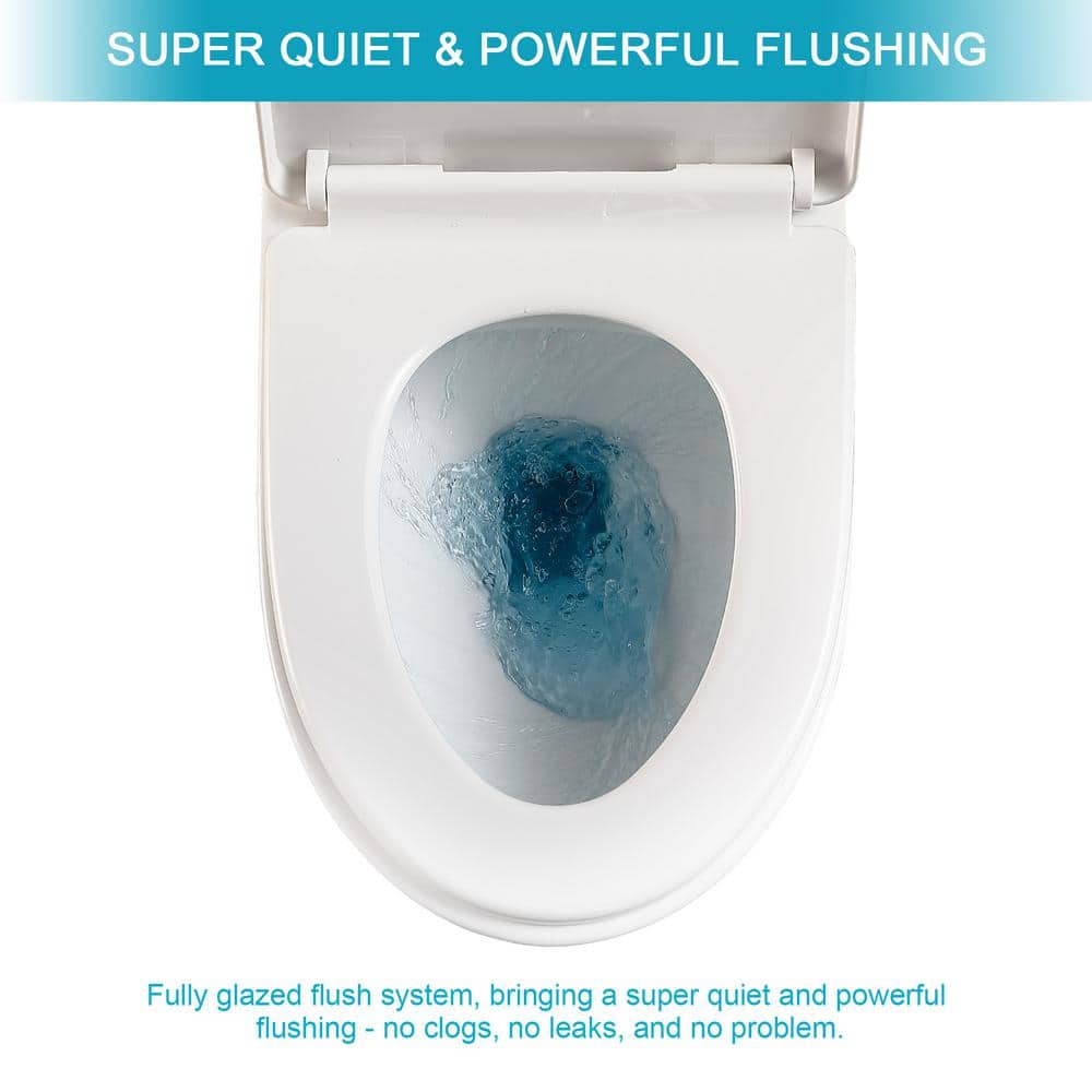 Glossy White Ceramic Elongated One-Piece Toilet with Soft-Close Seat
