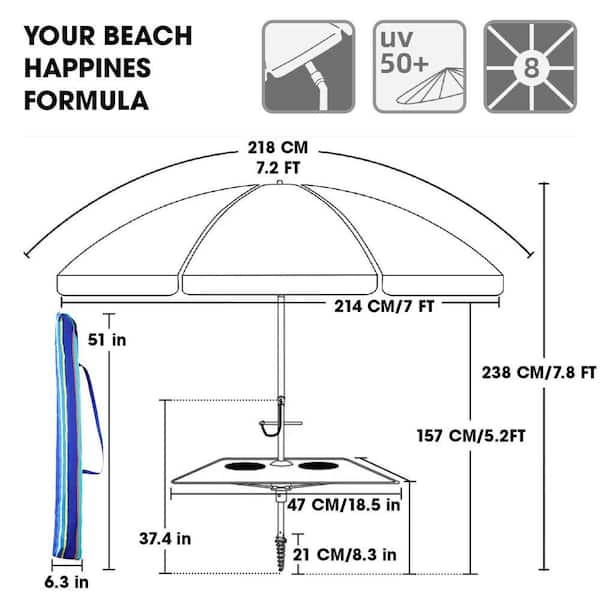 PASAMIC 7 ft. Metal Tilt Beach Umbrella with Sand Anchor and Carry