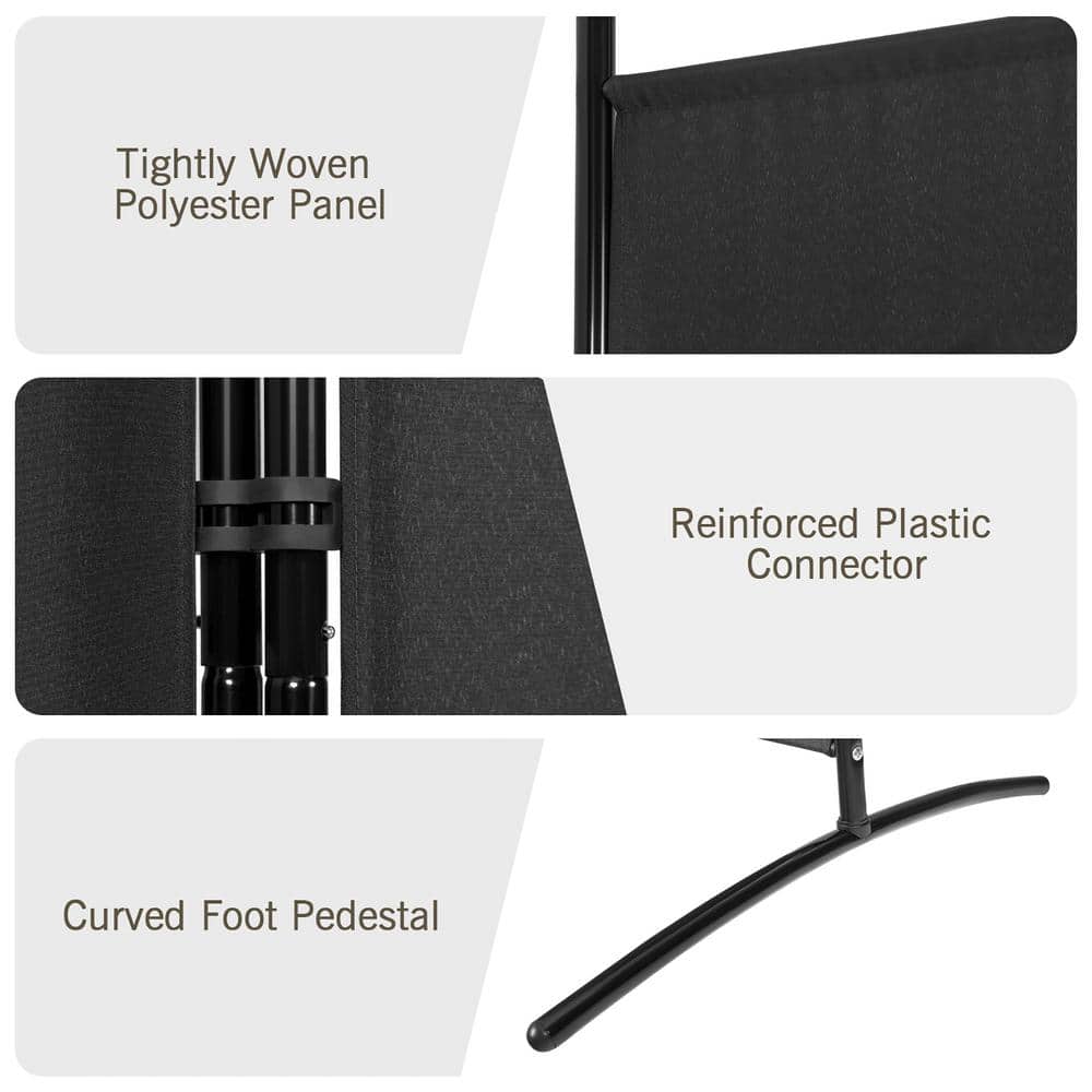 Black 3-Panel Folding Privacy Screen with Steel Frame