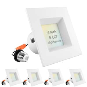 4 in. 14W=75W Square LED Can Lights 5-Color Selectable Remodel Integrated LED Recessed Light Kit Dimmable (4-Pack)