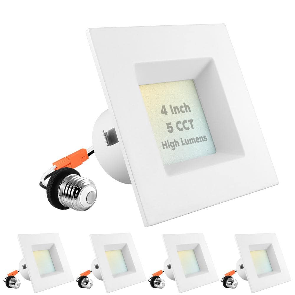 4 in. 14W=75W Square LED Can Lights 5-Color Selectable Remodel Integrated LED Recessed Light Kit Dimmable (4-Pack) price history on PriceWatchPro