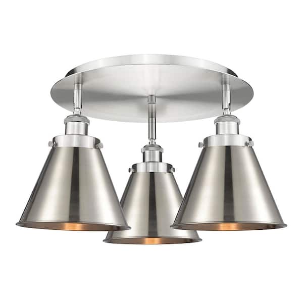 Innovations Ballston Urban 19.75 in. 3-Light Satin Nickel Traditional Flush Mount Shade