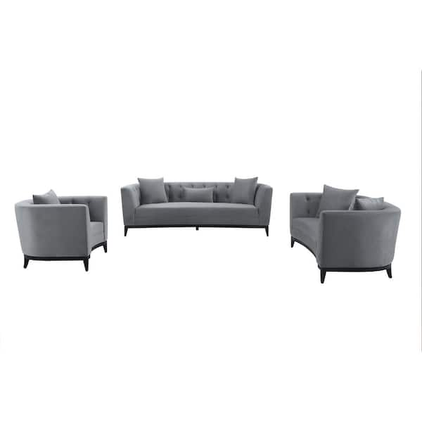 Armen Living Melange 93 in. W 3-Piece Gray Velvet Living Room Seating Set