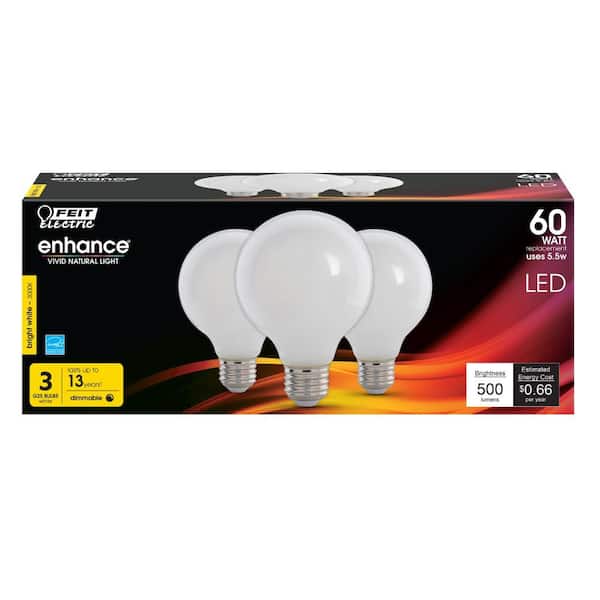 60 Watt Replacement Feit Electric LED Dimmable 3 Pack Light Bulbs SEALED 