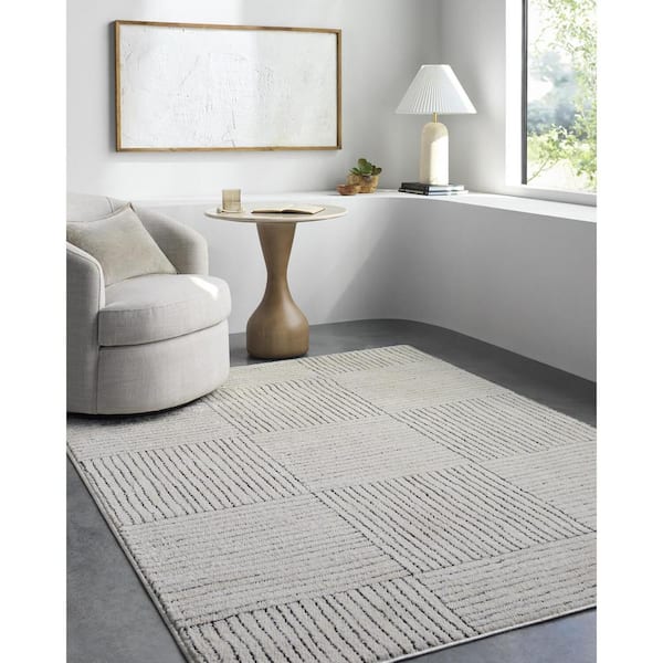 Galey Alix x Livabliss Architect I Modern Geometric Area Rug, 2'7 in. x 7'3 in. (3' x 8'), Ivory/Black