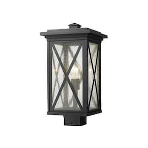 Brookside 19 in. 1-Light Black Aluminum Hardwired Outdoor Weather Resistant Post Light Square Fitter w/No Bulb Included