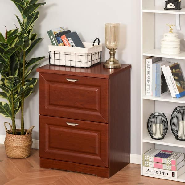 Wood Filing Cabinet Home office Entryway Lateral File Cabinet w/2 Drawers Brown 