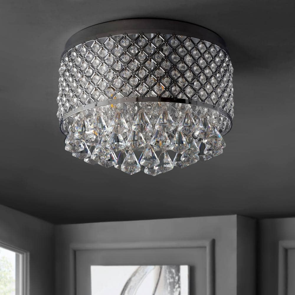 Evelyn 14.75" Chrome Crystal Drum LED Flush Mount Ceiling Light