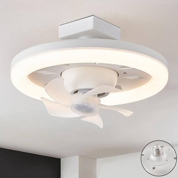 FANNEHONNE Socket Ceiling Light Bulb Fan with Remote 12 in.30WLED Flush Mount Garage Light Bulb