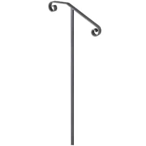 Single Post Handrail Wrought Iron Post Fits 1 or 2 Steps Handrails for Outdoor Steps, Gray
