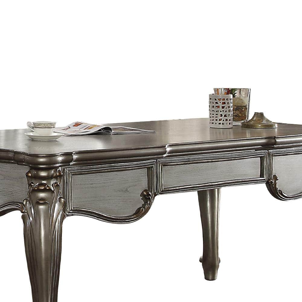 Regal White Executive Desk with Carved Details and Storage
